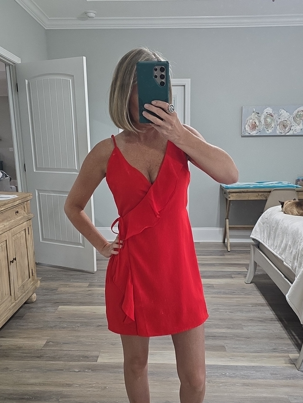 Everly Red Spaghetti Strap Mini Wrap Dress